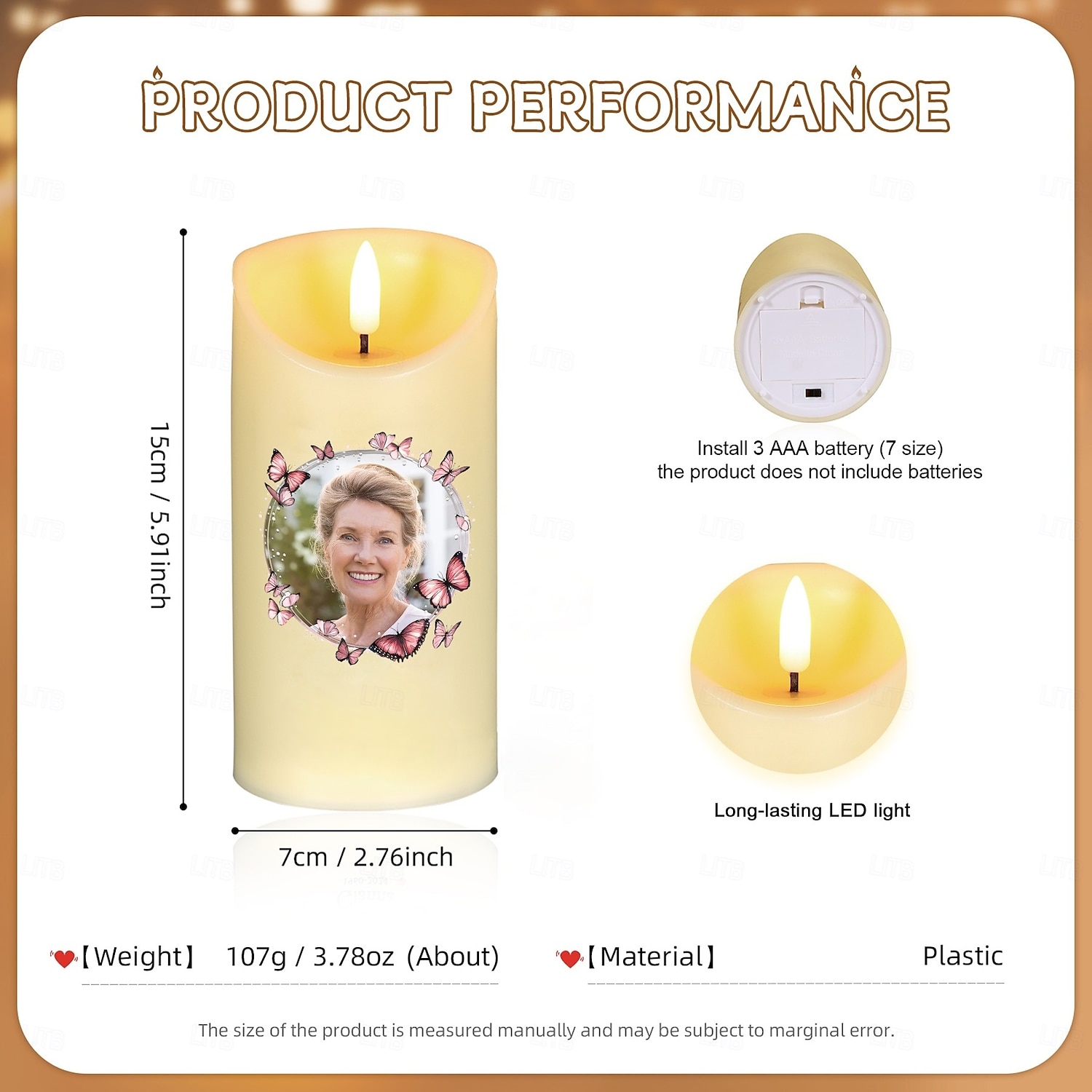 Bougie LED commémorative personnalisée, cadeaux de condoléances photo personnalisés pour la perte d'êtres chers, lumière commémorative élégante pour la décoration de la chambre à coucher de la maison, de 2025 ? $16.99 –P1