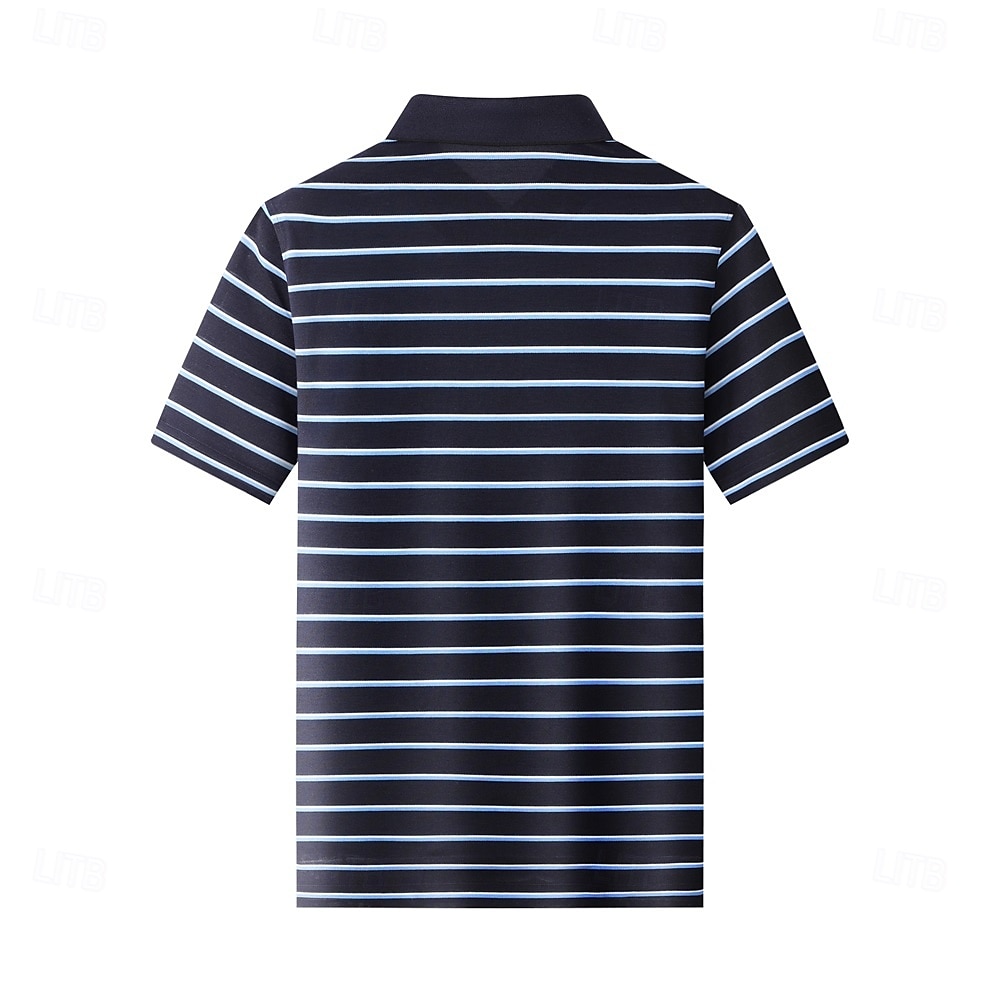 heren zijden mix zakelijk casual revers korte mouw kantoor oud geld stijl horizontale strepen knopen zomer geel roze blauw 2025 - $40.99 –P2
