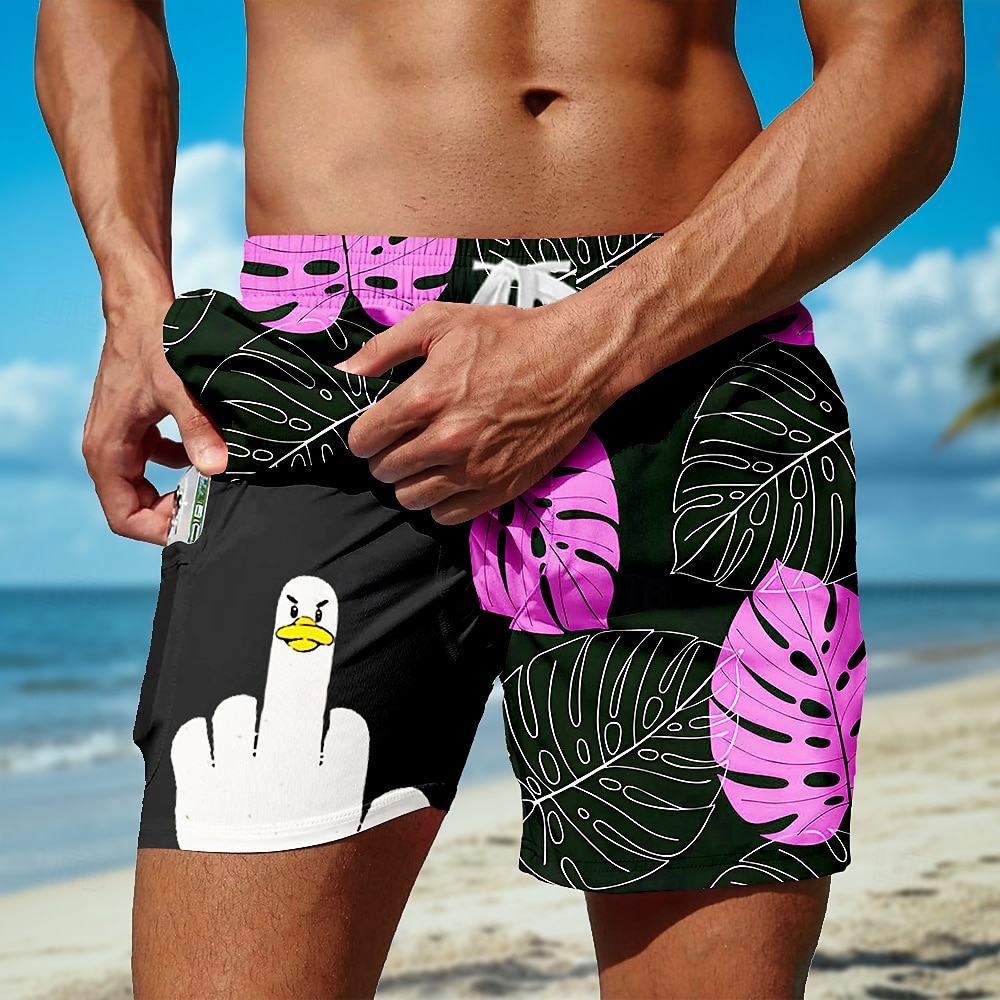 Herre Morsom And Palmeblad Fôret shorts 2 i 1 svømmeshorts Badeshorts Medium Midje Hawaiisk Feriereise Ferie Strand Klær Sidelommer Med kompresjonsforing Elastisk snøring i midjen Designer Klær 2025 - $21.99 –P2