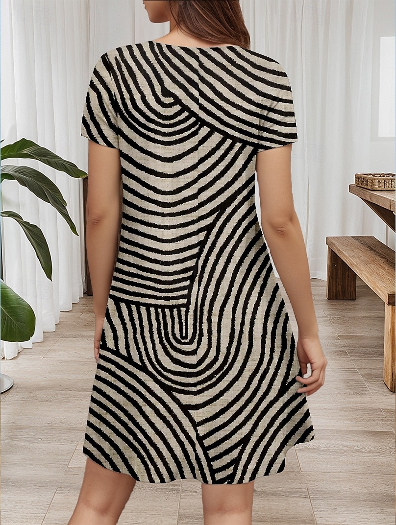 Damskie Sukienka mini Sukienka t-shirtowa Sukienka A line Letnie sukienki Urlop Codzienny Codzienny Regularny Graficzny Geometryczny Naszywka Krótki rękaw Półgolf Czarny Lato Wiosna 2025 - $23.99 –P2