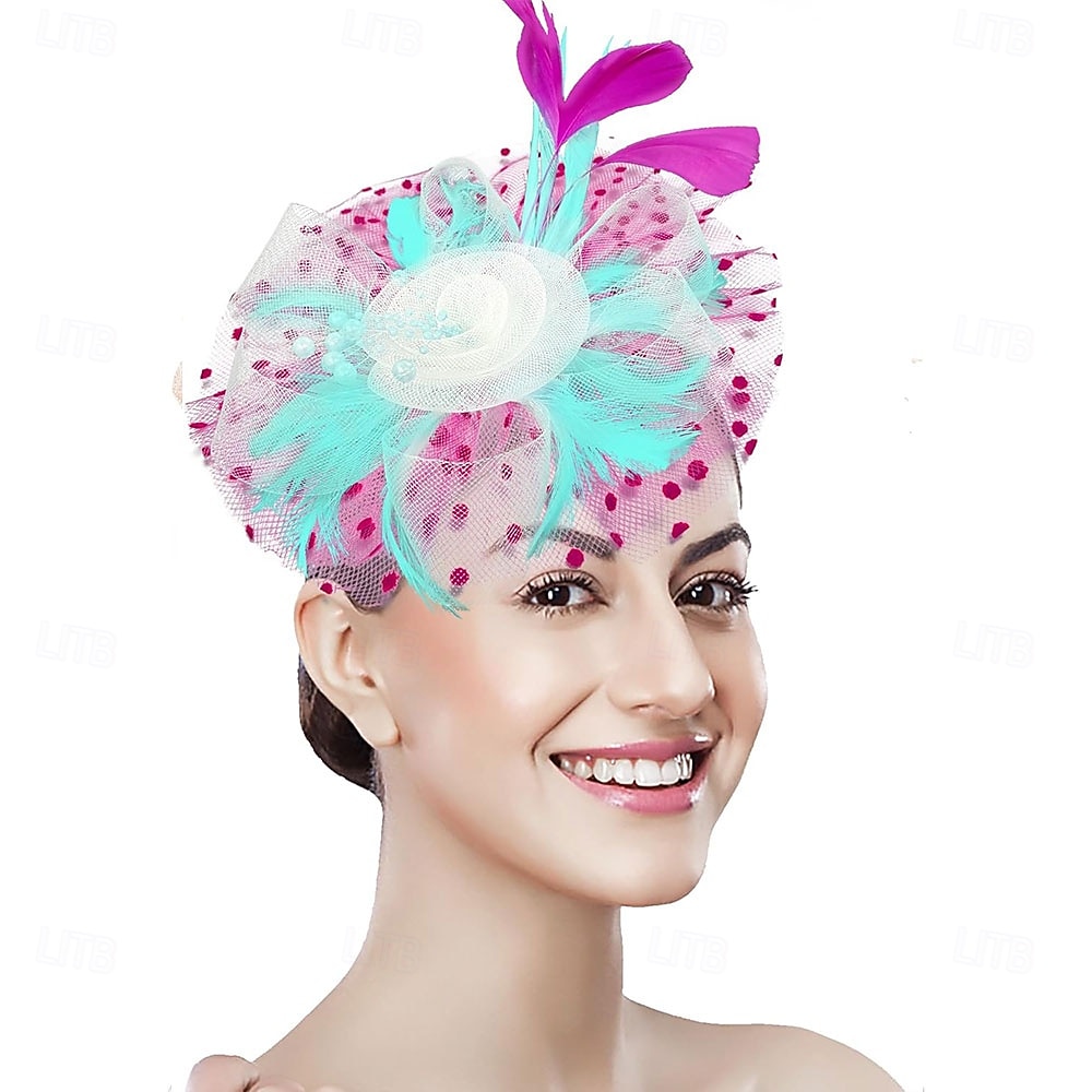 غطاء للرأس ريشة صاف قبعة فيدورا زفاف حفلة ليلية حفلة شاي سباق خيول كوكتيل عتيق لطيف مع ريش خوذة أغطية الرأس 2025 - $48.99 –P14