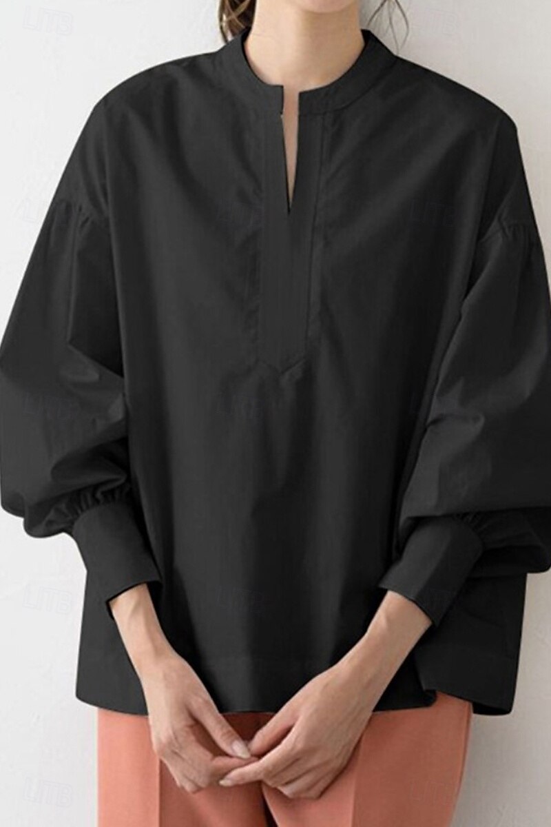 Damen Bluse Einfach Basic Lässig Langarm V Ausschnitt Normale Oberteile Täglich Ferien Schwarz Sommer 2025 - $27.99 –P1