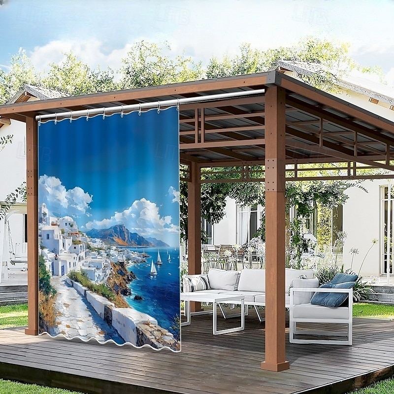 Vízálló Kültéri Függöny Magánélet Tolóteraszos Függöny Pergola Függönyök Fülekkel 3D Táj Szentorini A Kerti Pavilonhoz Erkélyhez Porchhoz Partira 1 Panel 2025 - $34.99 –P4