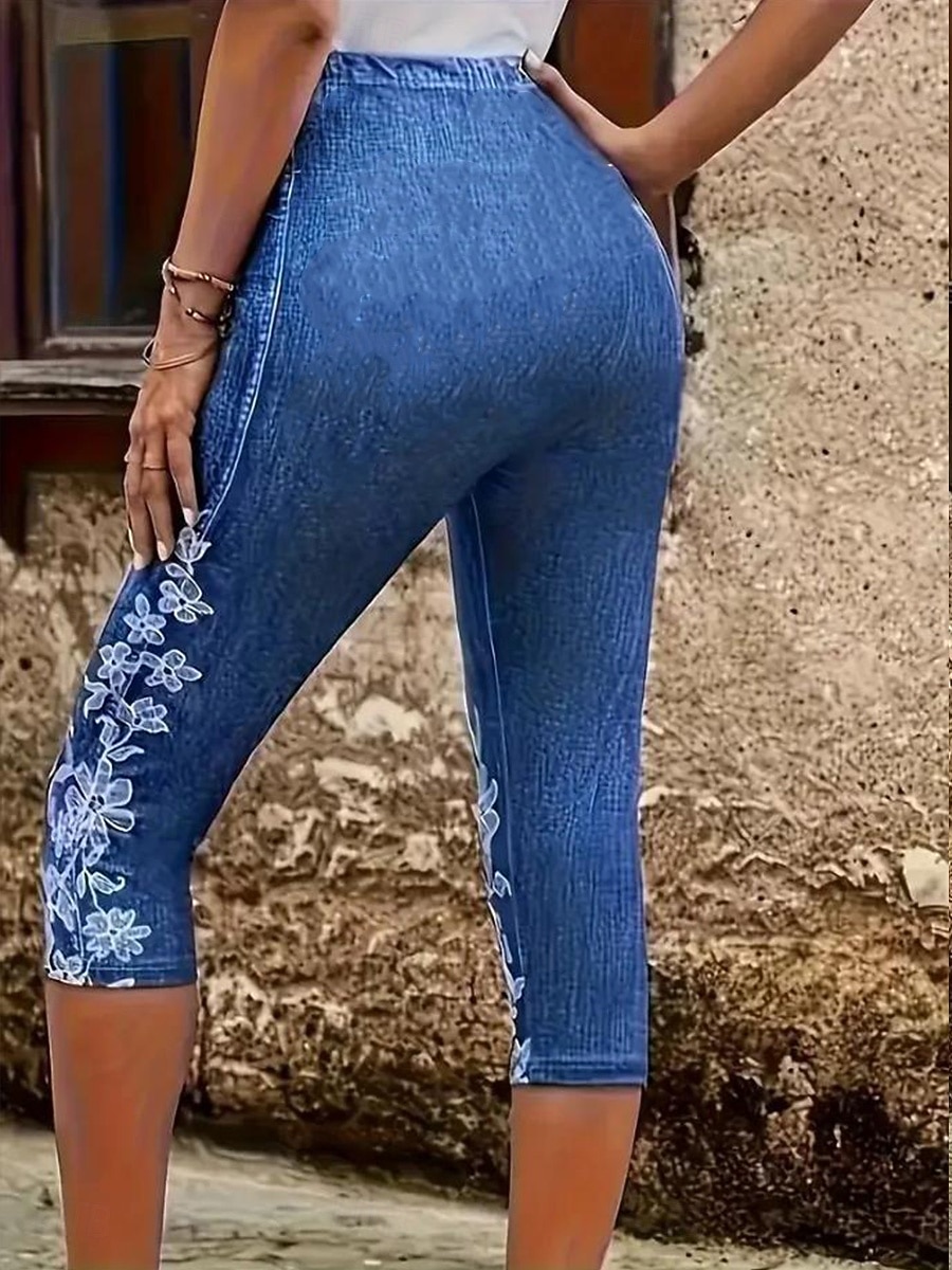 Woman Leggings Capri Pantaloni Alta Elasticità Moda Vacanze Vintage Lunghezza Polpaccio Vita Media Stampa Grafica Floreale Traspirante Morbido Elastico Esterno Vacanze Street Blu Uovo di Robin Estate del 2025 a $18.99 –P2