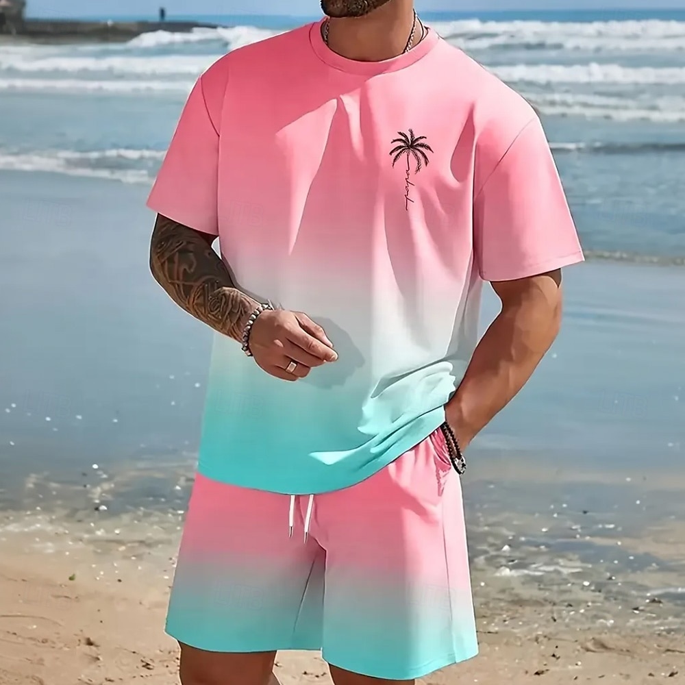 Férfi Pálmafa 2db Pó-készletek Nyári felsők Rövid ujjú Rövid nadrág Terített nyak Alkalmi Napi Üdülő Vakáció Alkalmi Alkalmi / Napi Crewneck Nyár Arcpír rózsaszín 2025 - $26.99 –P1
