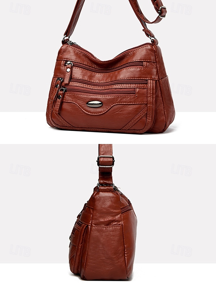 braune Umhängetasche aus Kunstleder für Damen mit mehreren Reißverschlusstaschen – lässige, leichte Kuriertasche für den täglichen Gebrauch, Reisen und Ausflüge in die Stadt 2025 - $18.99 –P3
