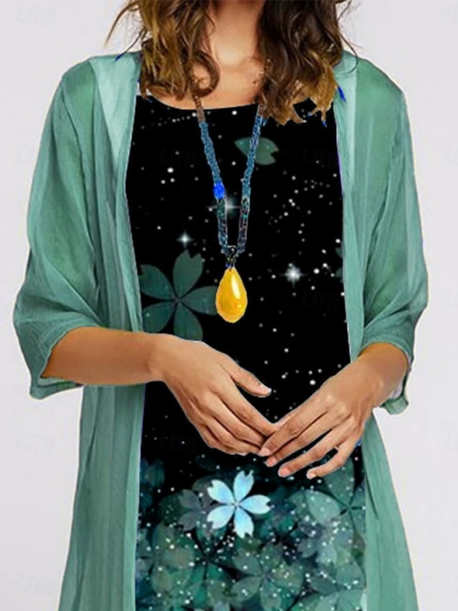 Pentru femei Set de rochii Rochie de vară Casual Floral Imprimeu Rochii Midi Lungime Manșon 3/4 Stil Nautic În aer liber Zilnic Roz Îmbujorat Albastru piscină Trifoi Vară Primăvară Fit regulat 2025 - $36.99 –P2