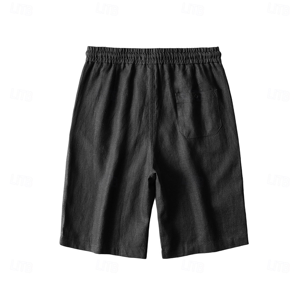 herrshorts i 100 % linne enfärgad knälång utomhus casual daglig semester etnisk stil denim blå ljus khaki oelastisk 2025 - $41.99 –P11