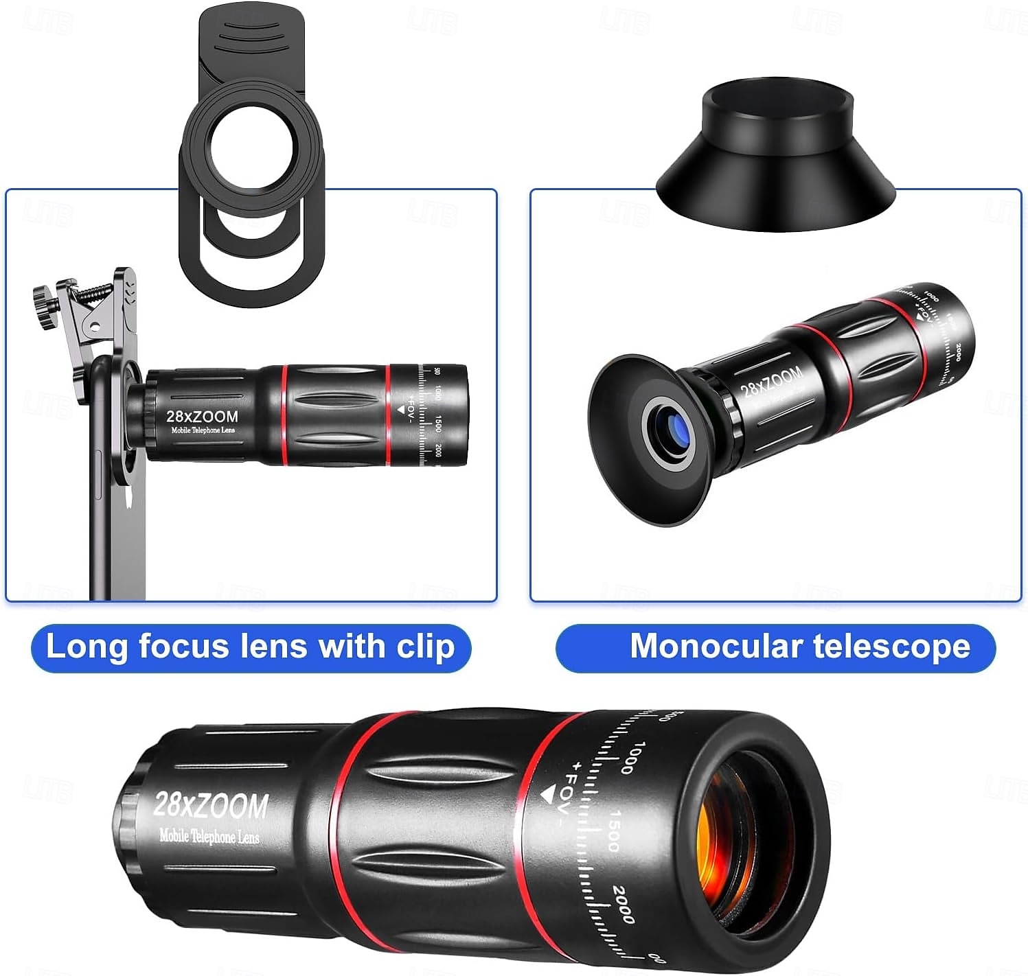 ערכת עדשת מצלמת טלפון עדשת 36x/64xtelephoto לאייפון עם קליפ אלקטרוני וחצובה, מתאימה לרוב הסמארטפונים 2025 - $15.99 –P8