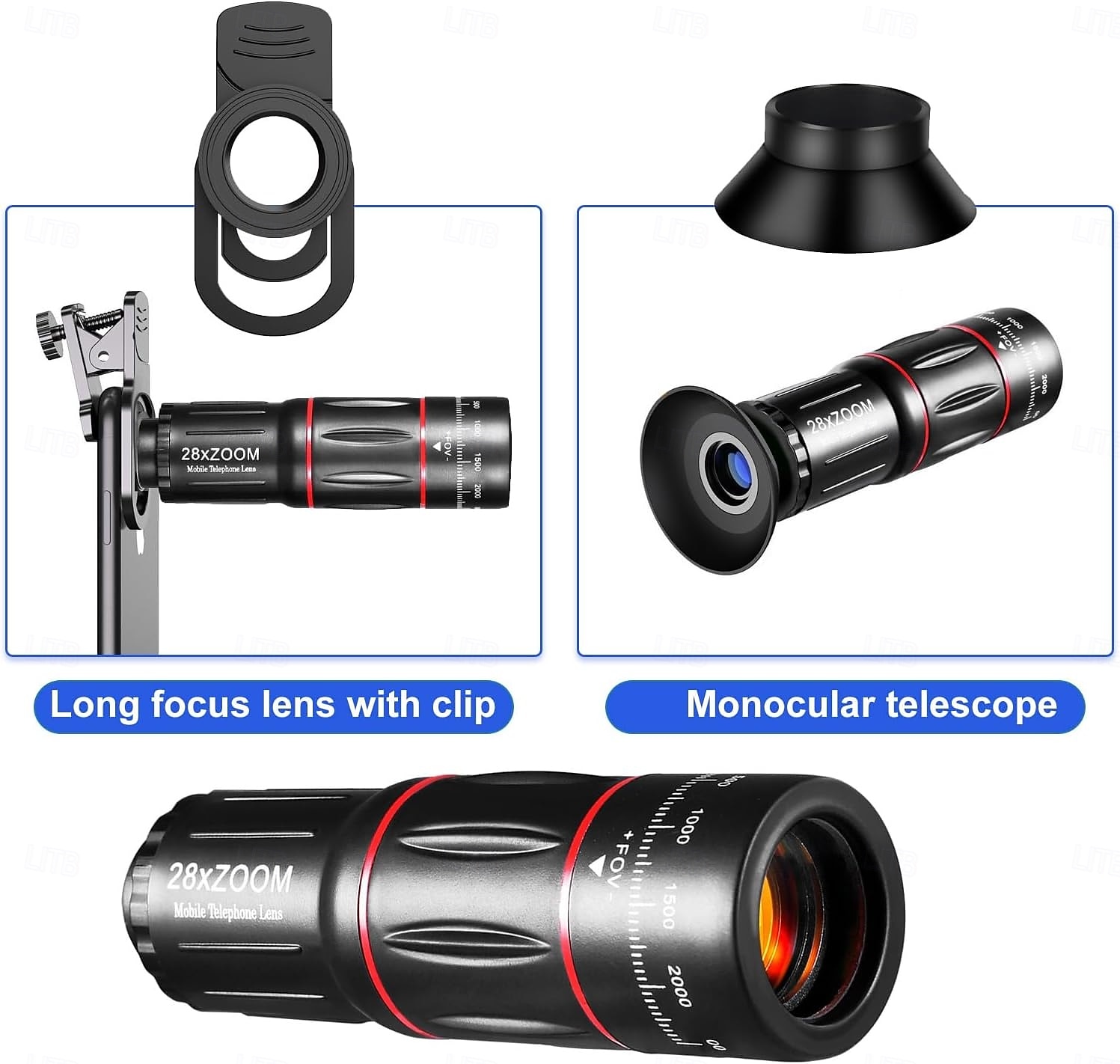 Obiettivo Teleobiettivo 36X Per Smartphone, Zoom HD Con Treppiede E Clip, Compatibile IPhone E Android