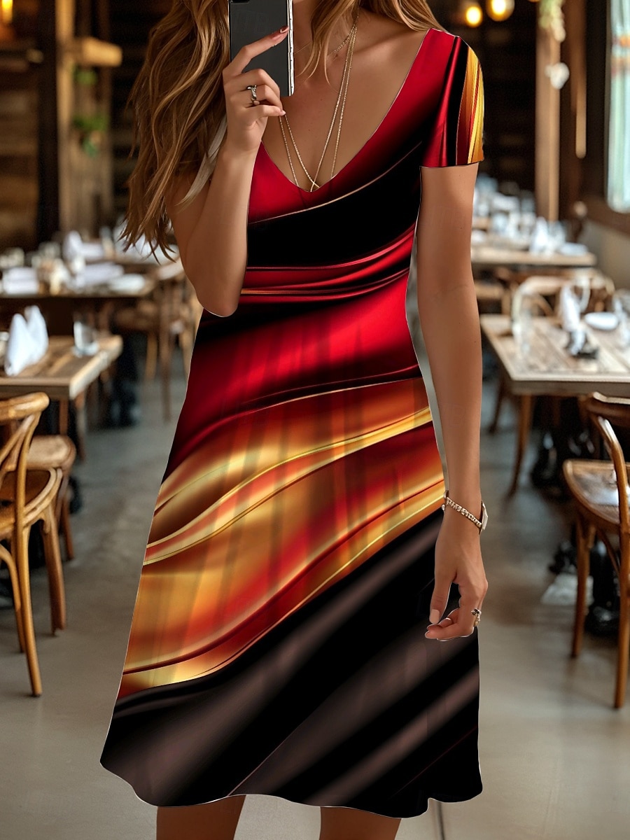 Damen Minikleid Lässiges Kleid Sommerkleid A-Linien-Kleid Sommerkleid Elegant Urlaub Stylisch Regelmäßige Passform Ombre Grafik Abstrakt Kurzarm Rundhalsausschnitt Rot Sommer 2025 - $23.99 –P1