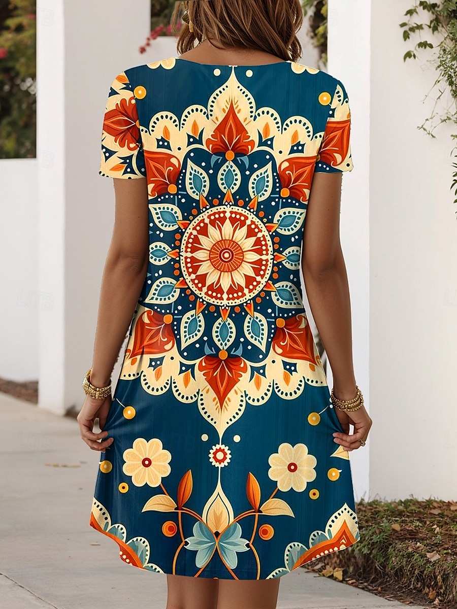 Pentru femei Rochie Mini Rochii Tricou Rochie A line Rochie de vară Casual Zilnic Fit regulat Floral Grafic Tribal Manșon scurt În V Albastru piscină Vară 2025 - $24.99 –P2