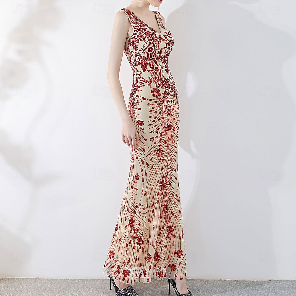 Vestidos de Quinceanera de Sereia  Trompete Vestido Elegante Formal de Casamento Comprimento do Chão Sem Mangas Gola V com Lantejoulas de 2025 por $109.99 –P5