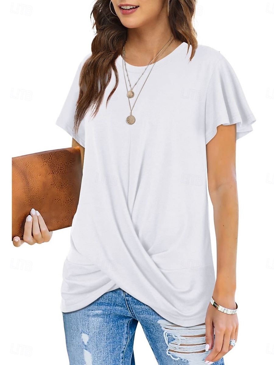 T-shirt femme de couleur unie Uni Classique Moderne Décontracté Manches courtes Col rond Hauts réguliers Quotidien Week-end Noir Blanc Vert clair Rose Bleu Été de 2025 ? $15.99 –P5