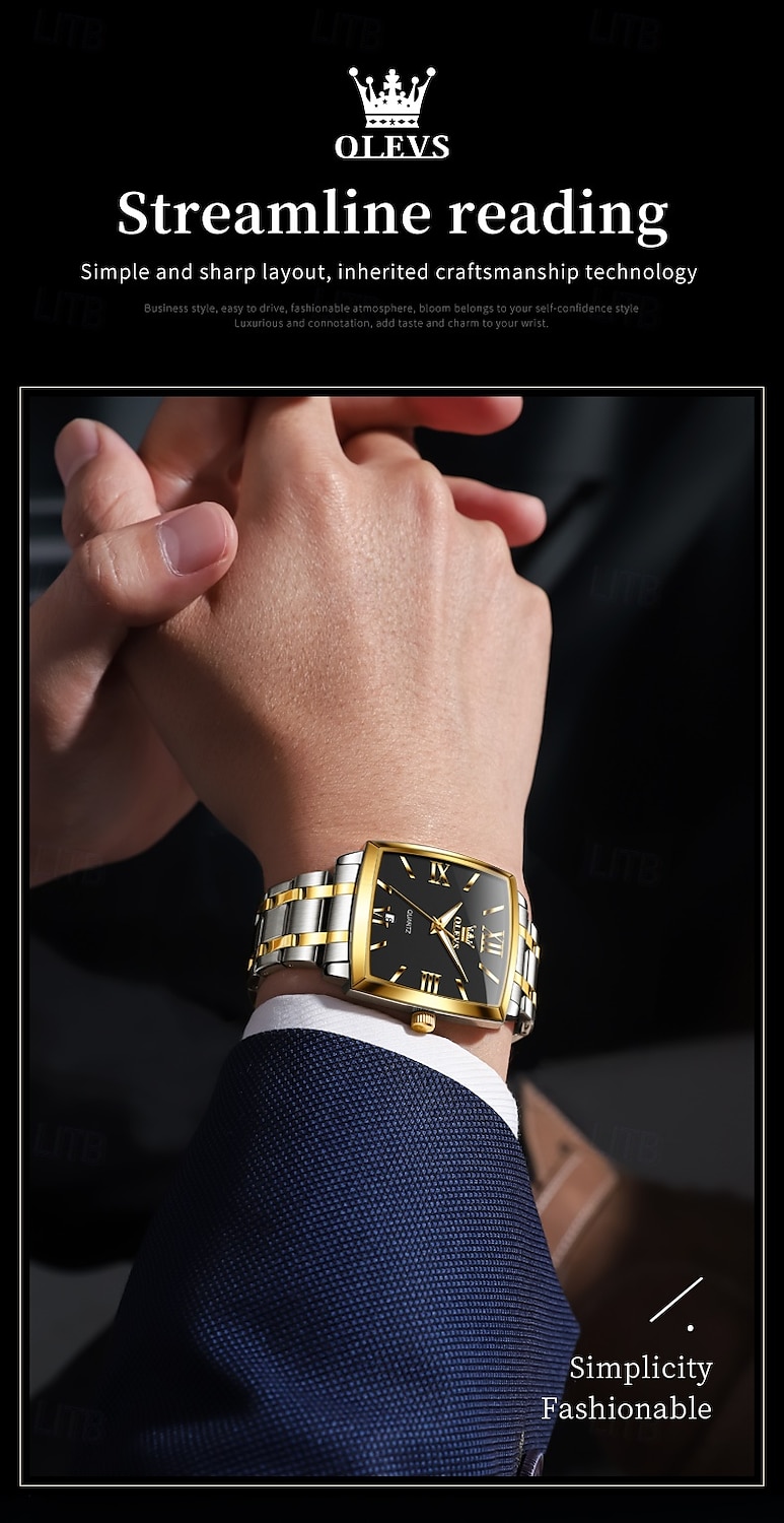 OLEVS 2969 Men's Fashion Square Watch, Waterproof, Luminous Stainless Steel, Automatic Date, Modern Quartz Movement 2025 - $47.99 –P4