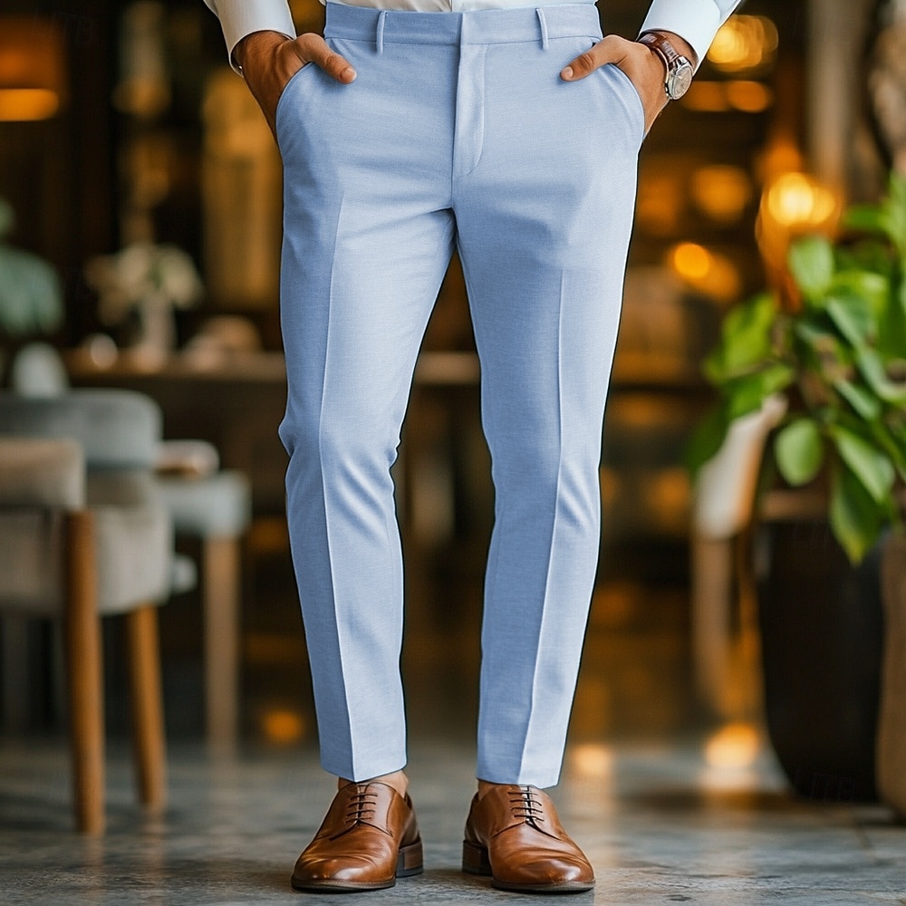 Men's Linen Pants Dress Pants Trousers Summer Straight Leg Plain Comfort Breathable Casual Daily  Standard Fit Sky Blue Beige 2025 - $39.99 –P1