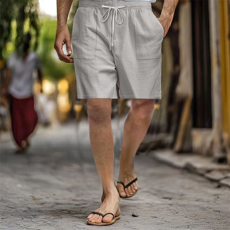 Hombre Pantalón corto Pantalones cortos de lino Pantalones cortos de verano Pantalones cortos de playa Bolsillo Correa Cintura elástica Plano Comodidad Transpirable Corto Vacaciones Festivos Playa 2025 - $18.99 –P4
