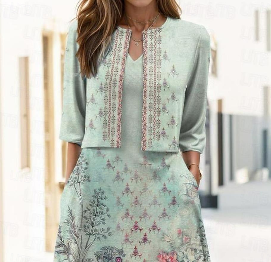Ensemble de robe pour femmes Robe midi Robe évasée Fête Cocktail Imprimé floral Manches mi-longues Col en V Invité de mariage Quotidien Vert Été Printemps Coupe régulière de 2025 ? $36.99 –P2