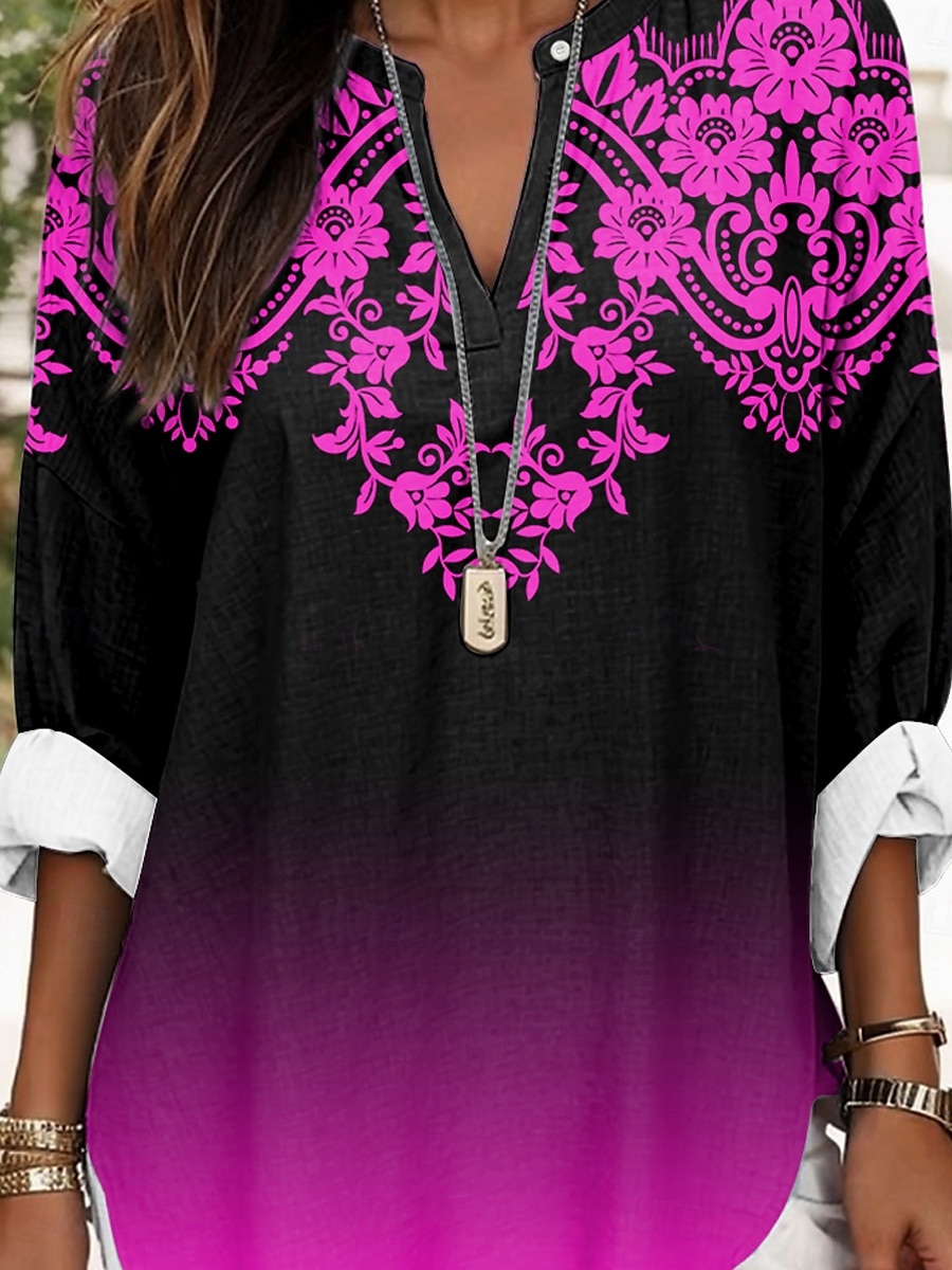 Női Boho Blúz Ombre Grafikai Geometrikus Elegáns Mindennapi Hosszú Ujjú V Nyak Normál Felsők Mindennapi Mintás Fehér Piros Kék Lila Nyár Tavasz 2025 - $24.99 –P3