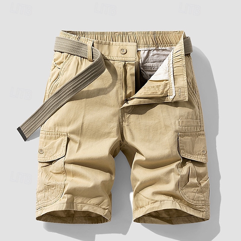 Homens Bermuda Cargo Calção Shorts de verão Cintura elástica Bolso multi Bolso com aba Tecido Conforto Vestível Comprimento do joelho Ao ar livre Esporte Diário Moda Casual Preto Azul de 2025 por $30.99 –P1