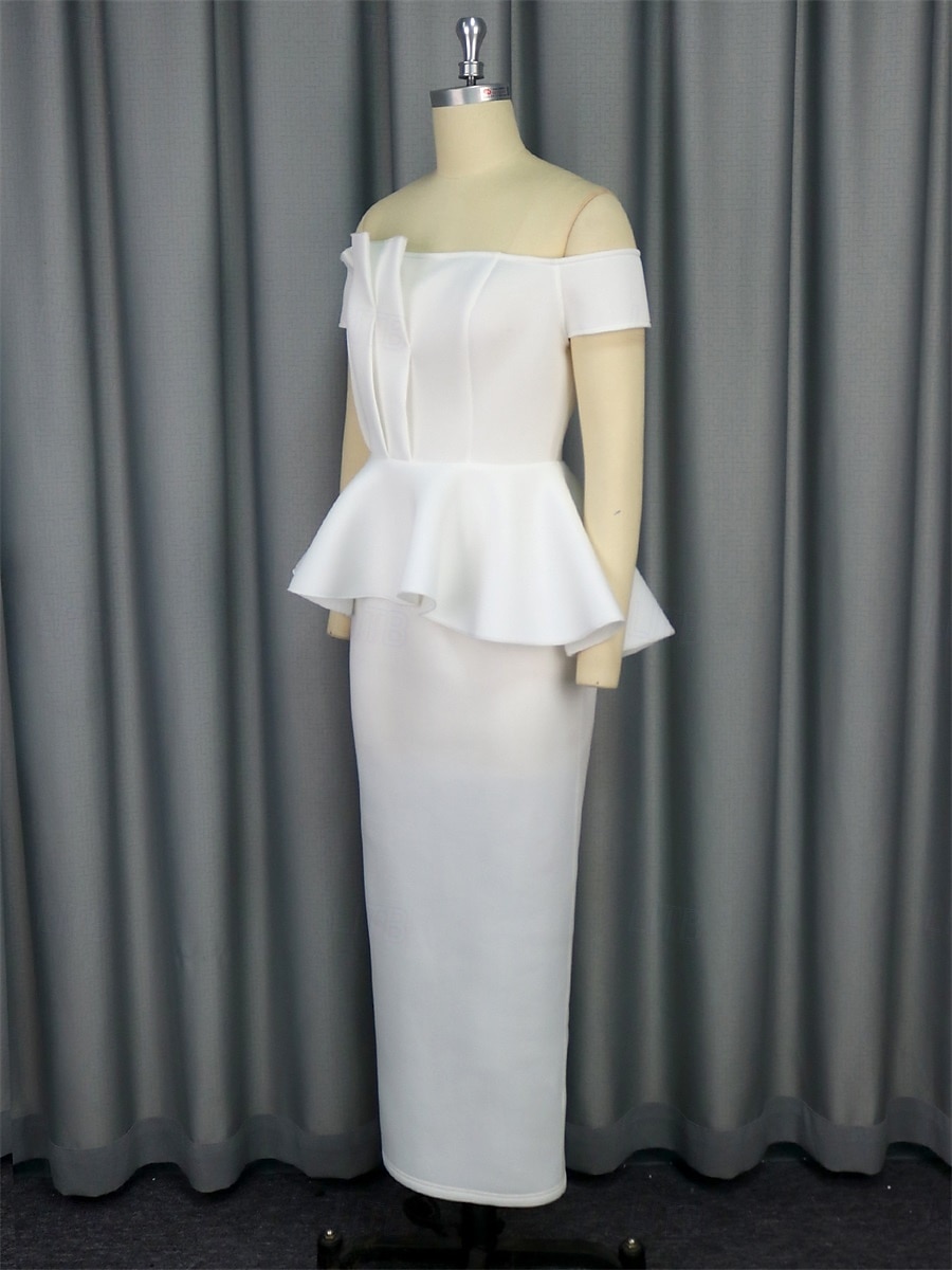 Wedding Dresses Mermaid / Trumpet Off Shoulder Sleeveless Ankle Length Satin Bridal Gowns With Solid Color 2025 - $119.99 –P8