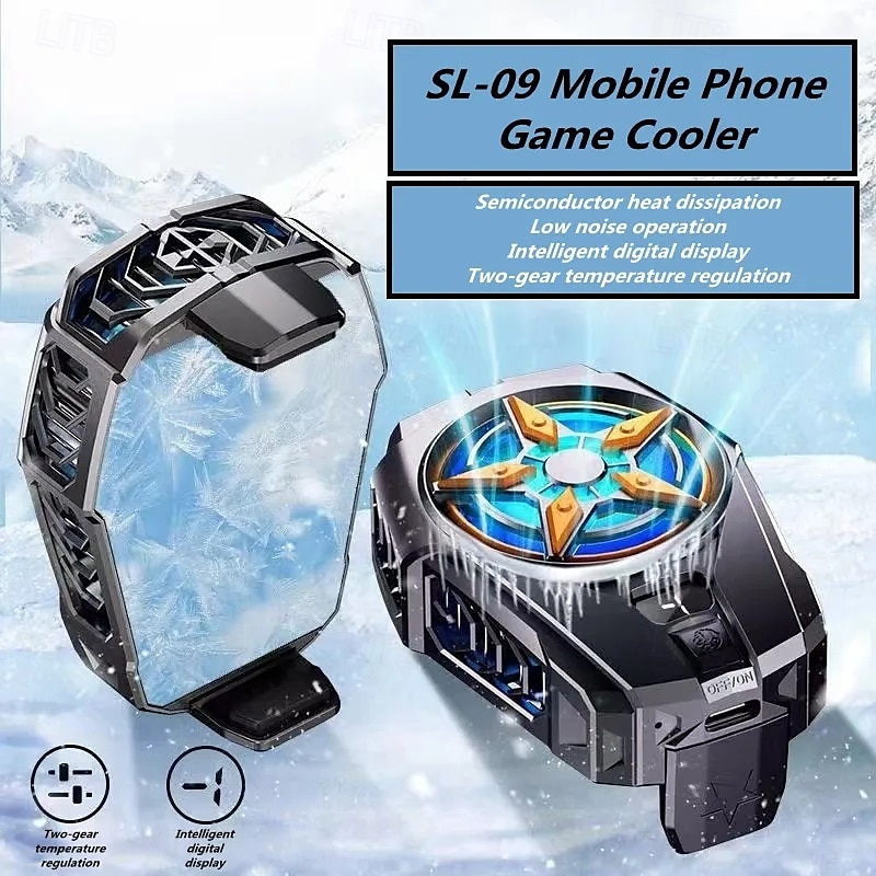 2025年 sl09 携帯電話用ラジエーター（デジタルディスプレイ付き、半導体ミュート機能付き、デュアルギア調整可能冷却ファン、iOS、Androidゲーム用クーラー）  コレクション – $32.99 –P2