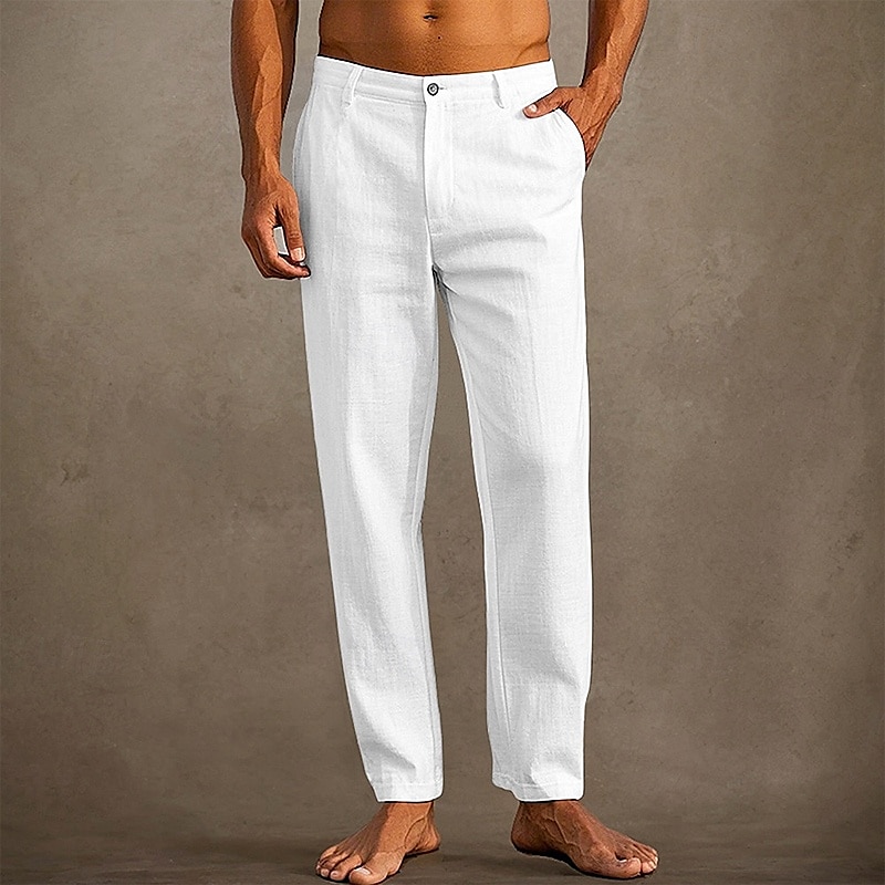 Men's Linen Pants Trousers Summer Pants Beach Pants Pocket Plain Comfort Breathable Vacation Daily Holiday Hawaiian Boho Black White 2025 - $20.99 –P1