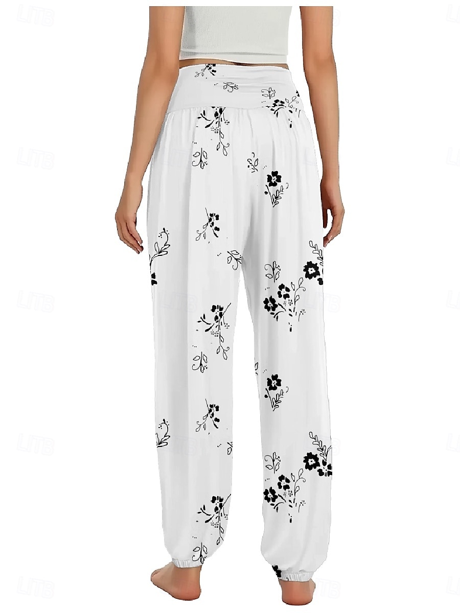 Dame Lin-inspirerte bukser Bred Bukseben Bukser Etnisk stil Fritid Bohem Full lengde Høy Midje Blomstret Blad Tropisk Lomme Elastisk midje Printer Pusteevne Myk Mikroelastisk utendørs Yoga- og 2025 - $21.99 –P11
