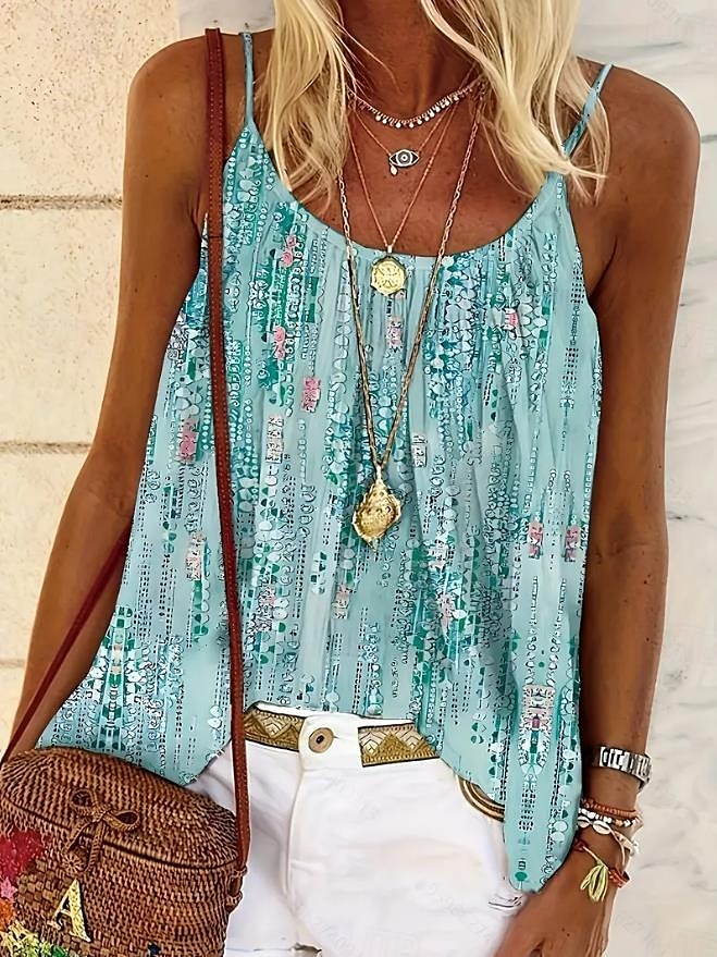 Dames hemd top tie dye bohemia vintage dagelijks zonder mouwen band scoop hals reguliere tops dagelijkse rugloze print roze blauw fuchsia zomer lente 2025 - $19.99 –P2