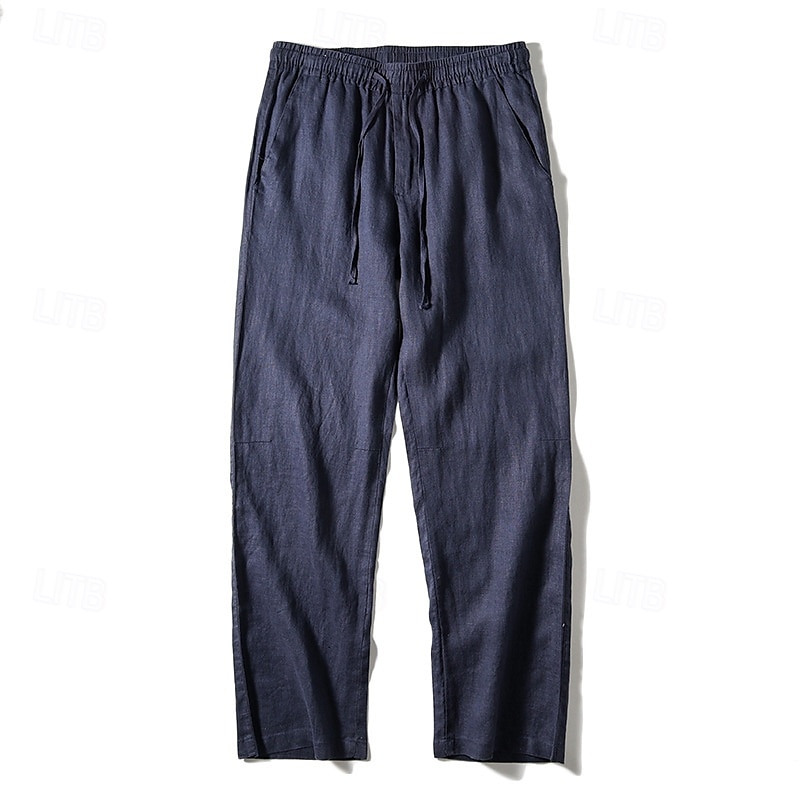 Men's Linen Pants Trousers Summer Pants Beach Pants Pocket Drawstring Elastic Waist Plain Comfort Breathable Vacation Daily Holiday Hawaiian Boho Navy Blue Beige 2025 - $17.99 –P12