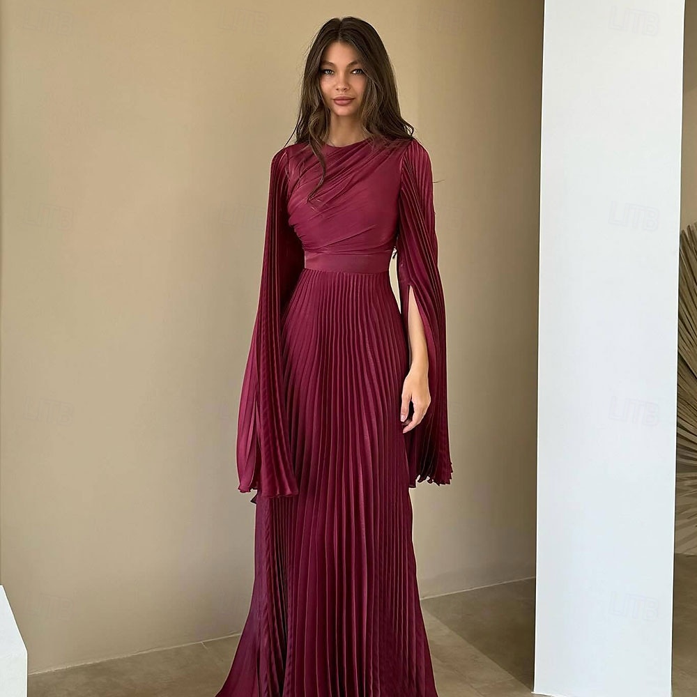A-Linjet Quinceanera Kjoler Elegant Kjole Formell Bryllup Gulvlengde Lange Ermer Høy Hals Polyester med Folder 2025 - $79.99 –P16