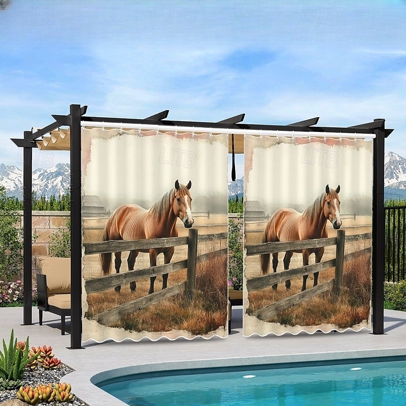 Cortină Externă Impermeabilă pentru Intimitate Draperii pentru Patio Glisante Cortine pentru Pergolă cu Ochiuri 3D cu Cai pentru Foișor Balcon Veranda Petrecere 1 Panou 2025 - $34.99 –P9