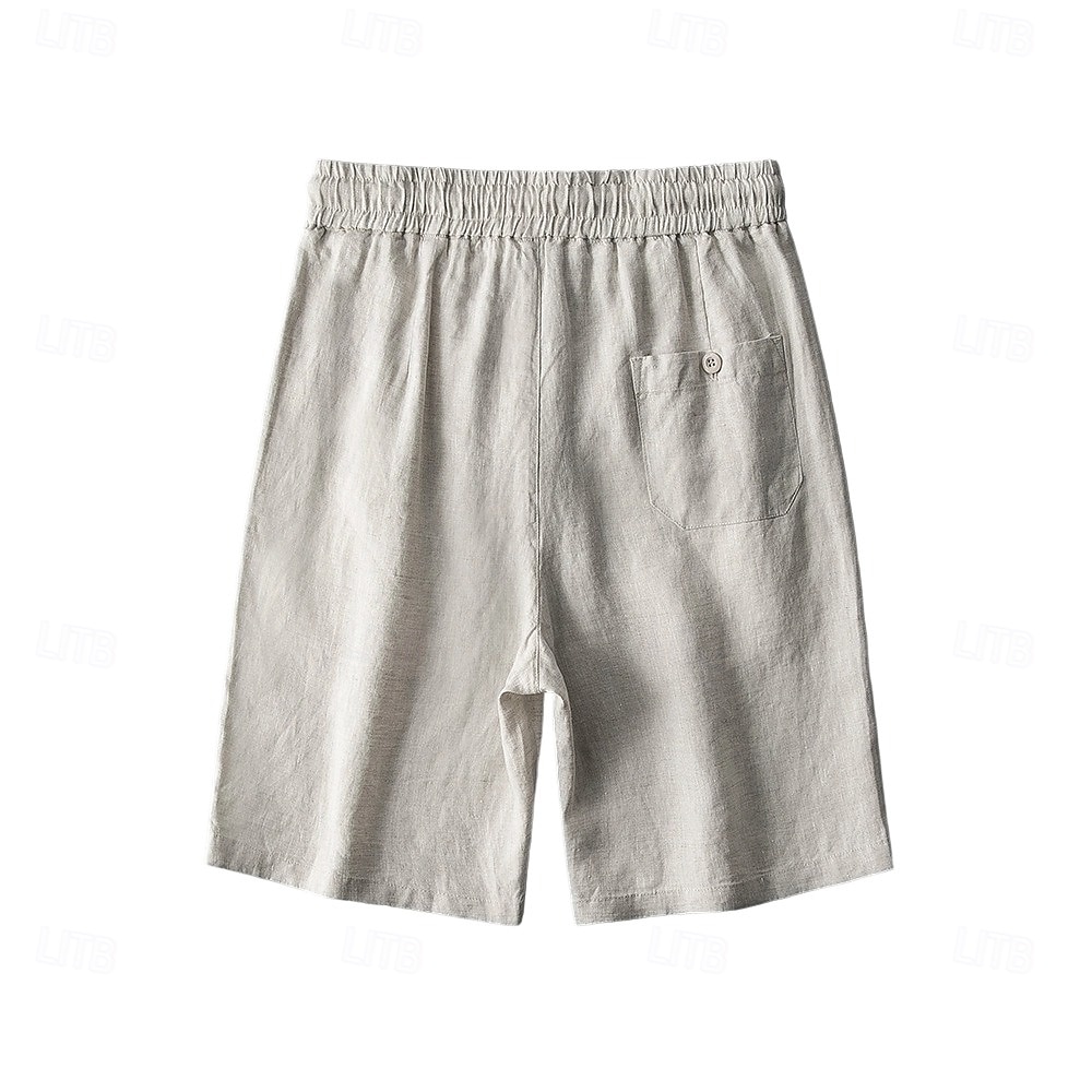 herrshorts i 100 % linne enfärgad knälång utomhus casual daglig semester etnisk stil denim blå ljus khaki oelastisk 2025 - $41.99 –P20