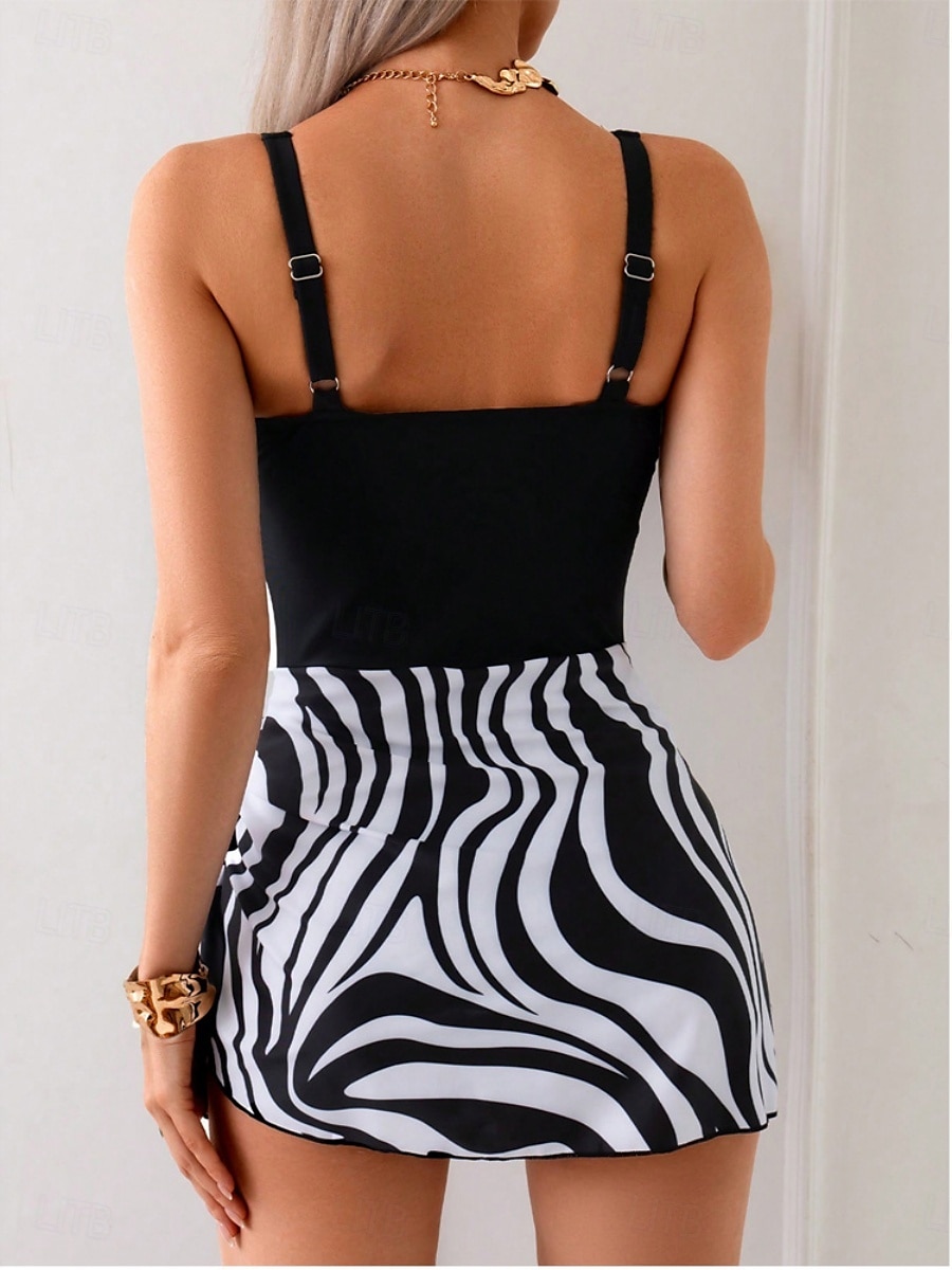 Femmes Maillot de bain 1 pièce Robes de Natation Contrôle du ventre Dos Nu Maillot de Bain Motif Léopard Maillots de Bain Noir Blanche Respirant Séchage Rapide Léger Sans manches - Natation Surf Plage de 2025 ? $23.19 –P6