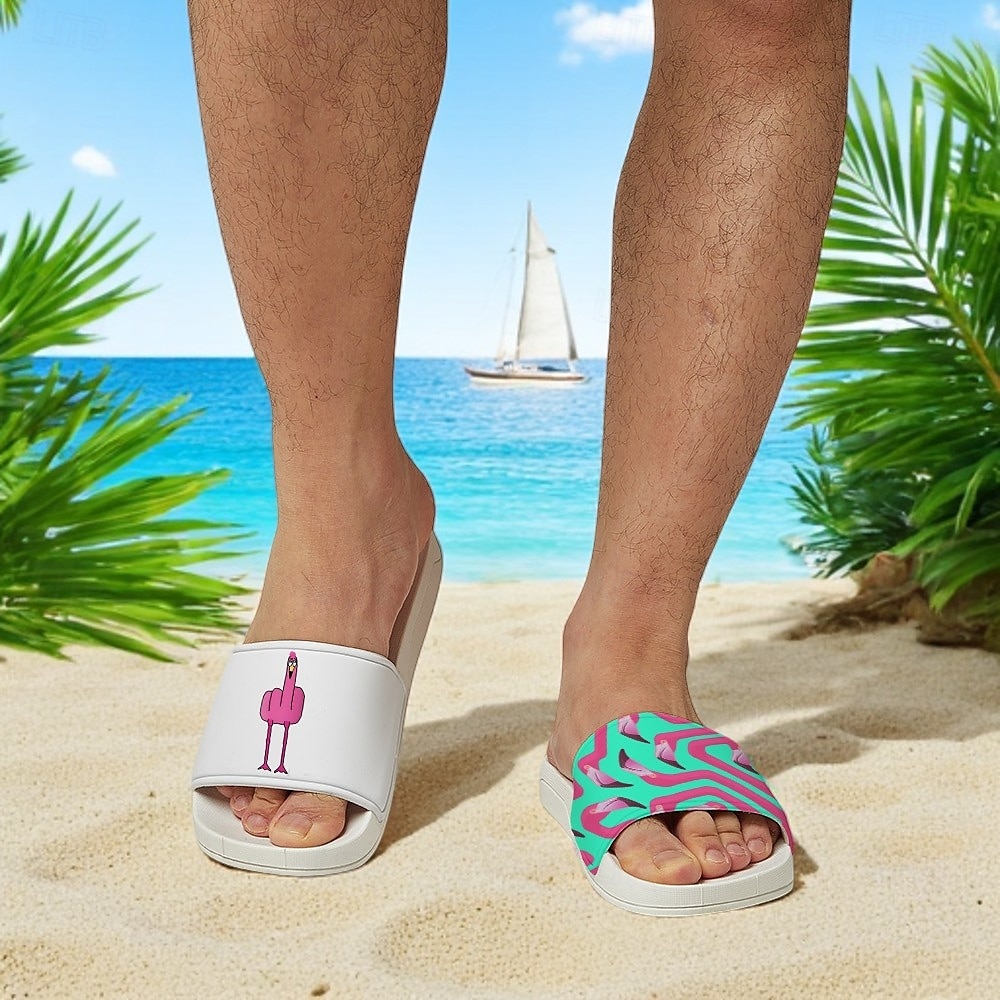 Sandales à enfiler pour homme, motif flamant rose et motif coloré – style décontracté et amusant pour la plage, la piscine et les vacances d'été de 2025 ? NZ $42.89 –P2