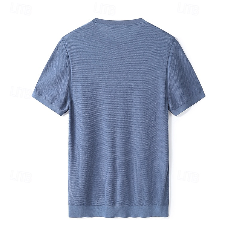 męska jedwabna bawełniana mieszanka lyocellu t-shirt krótki rękaw okrągły dekolt lato gładki żakard elegancki klasyczny okrągły dekolt minimalistyczny wakacje dom bawełna czarny niebieski granatowy top koszulka męska 2025 - $46.99 –P3