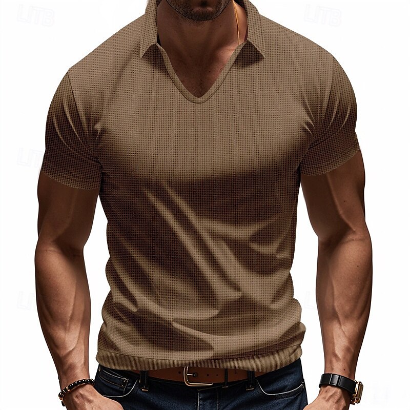 Per uomo Maglia da golf Polo Piqué Affari Casuale Bavero Manica Corta Moda Essenziale Tinta unica Testurizzato Bottoni Estate Primavera & Autunno Vestibilità regolare Marrone Scuro Bianco Grigio del 2025 a €16.99 –P12