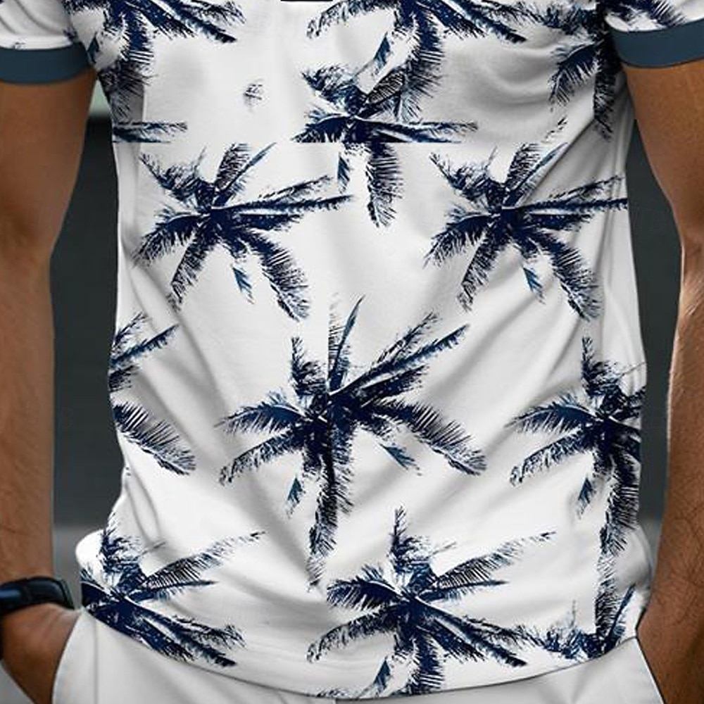 Men's Palm Tree Hawaiian Polo Shirts Golf Shirt Short Sleeve Polo Shirts Collared Shirts Casual Beach Wear Vacation Wear Tropical Wear Party Outfits 3D Print Quarter Zip Polo Summer Dark Navy Green 2025 - $22.99 –P7