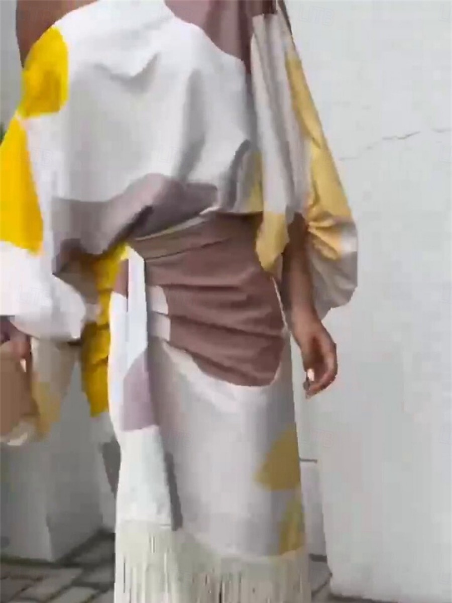 Femmes Robe Ensemble Robe Portefeuille Robe à épaules dénudées Occasionnel Bloc de Couleur Froncé Imprimé Robe Midi Manche 3/4 Une Épaule Extérieur Quotidien Jaune Rose dragée Été Printemps Coupe de 2025 ? $46.99 –P4