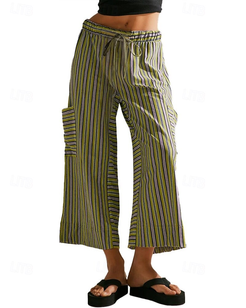 Femmes Slacks Pantalons Streetwear Occasionnel Longueur complète Naturel Rayé Avec Poches Conception à cordon élastique Confortable Extérieur Rue Sortir Rouge orangé Bleu ciel clair Marine fonc de 2025 ? $19.99 –P13