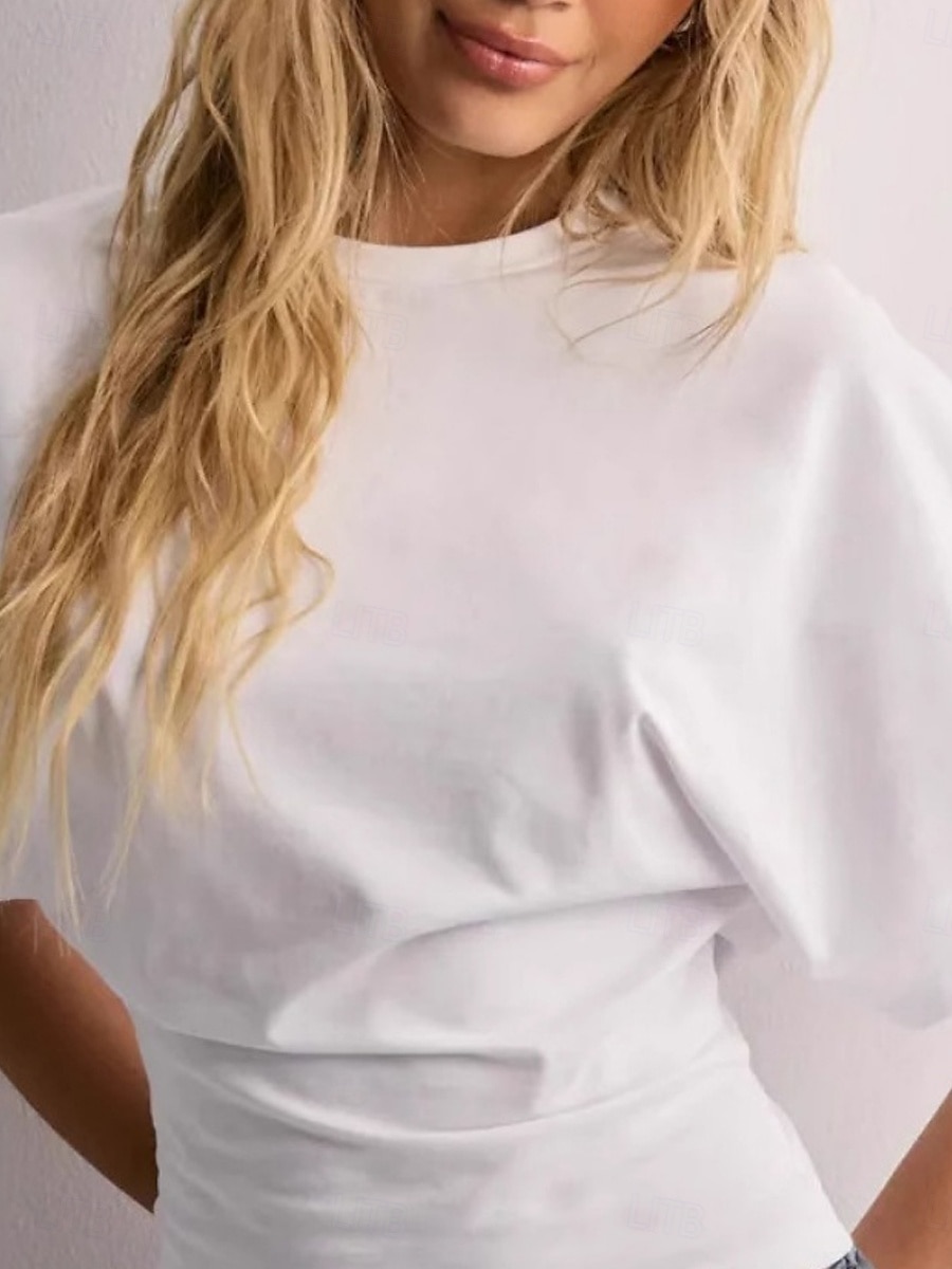 Kvinners T-skjorte Ensfarget Enkel Basis Moderne Uformell Halv Erme Rund Utringning Vanlige Topper Daglig Helg Svart Hvit Rosa Brun Sommer 2025 - $17.99 –P2