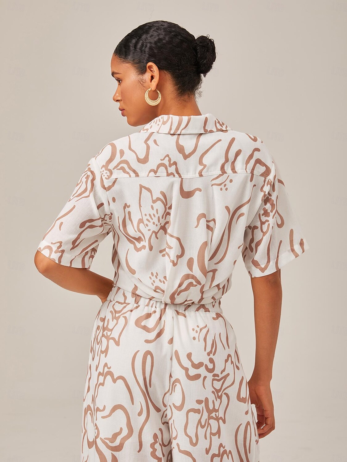 Artistic Print Elastic Tie Waist & Linen-Like Fabric Wide-Leg Pants 2025 - $69.99 –P4