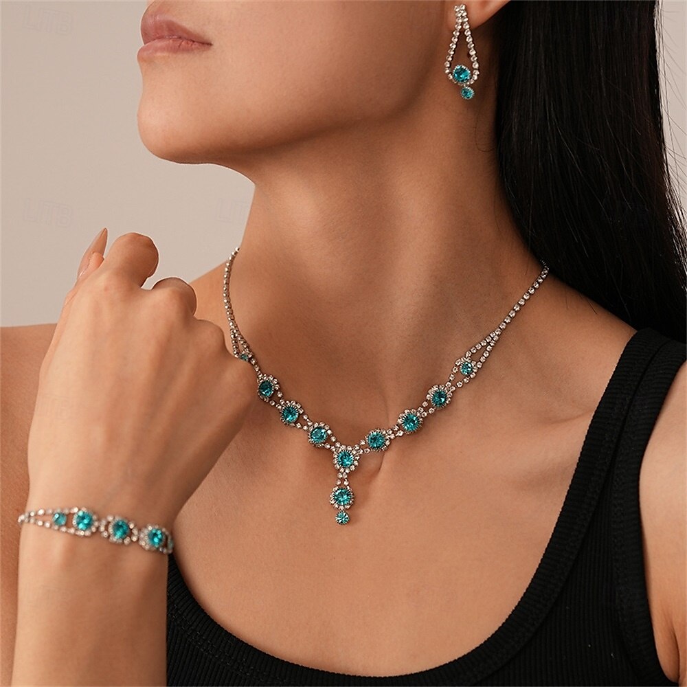 Set di Gioielli 3 Blu Zircone cubico Rame 1 Collana 1 Bracciale Orecchini Per donna Elegante Vintage Moda Stile Vintage Classico Geometrico Parure di gioielli Per Matrimonio Feste Occasione speciale del 2025 a $19.99 –P7