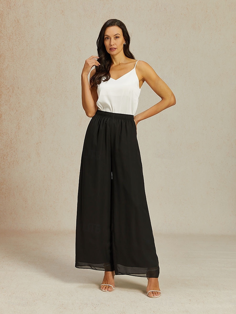 Damen Weite Hosenbeine Elegant Vintage Mode Volle Länge Mittlere Taille Einfach Unelastisch Schwarz Sommer Frühling Herbst Lässiger Schnitt 2025 - $49.99 –P5
