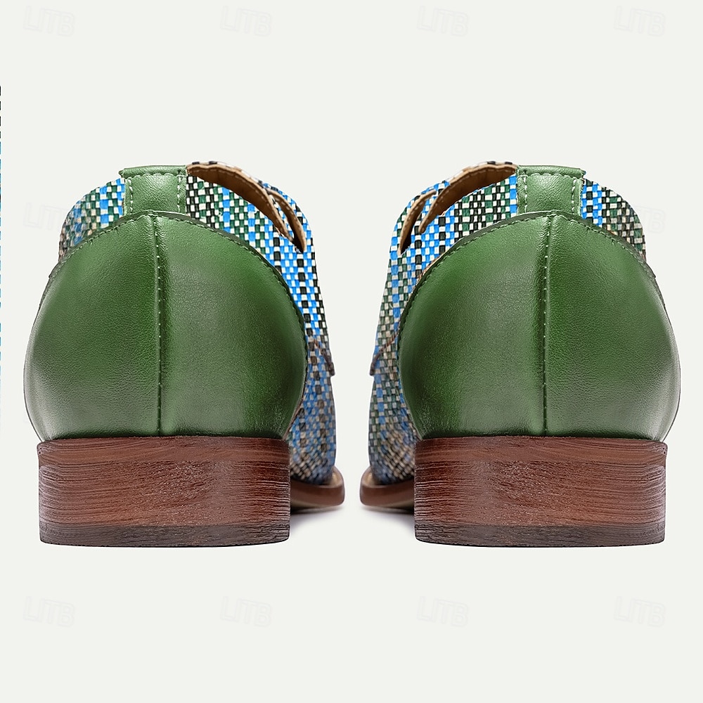 Men's Green and Blue Handwoven Oxford Shoes – Casual Artistic Lace-Up Shoes for Summer and Weekend Gatherings 2025 - AU $69.99 –P5