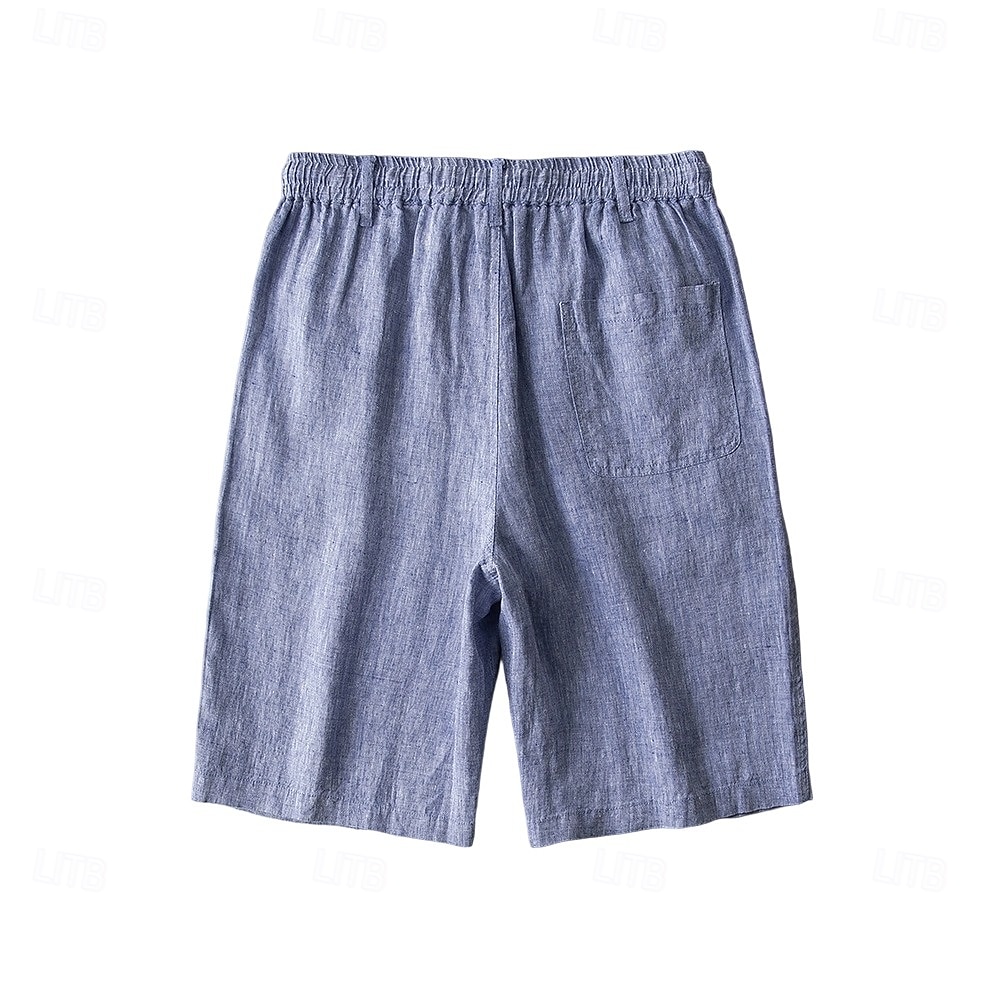 męskie szorty 100% lniane w jednolitym kolorze za kolano codzienne wakacje styl etniczny niebieski khaki 2025 - $41.99 –P10