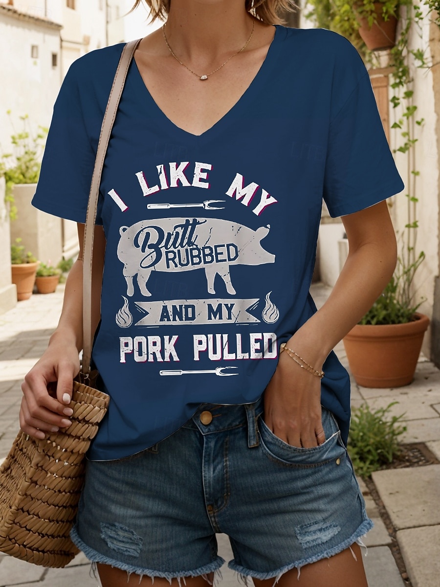 Femmes T-shirt Graphique Animal Lettre ancien Élégant Classique Manche Courte Col en V Hauts Réguliers Quotidien Sortir Week-end Imprimé Noir Bleu Vert Été Printemps de 2025 ? $19.99 –P1
