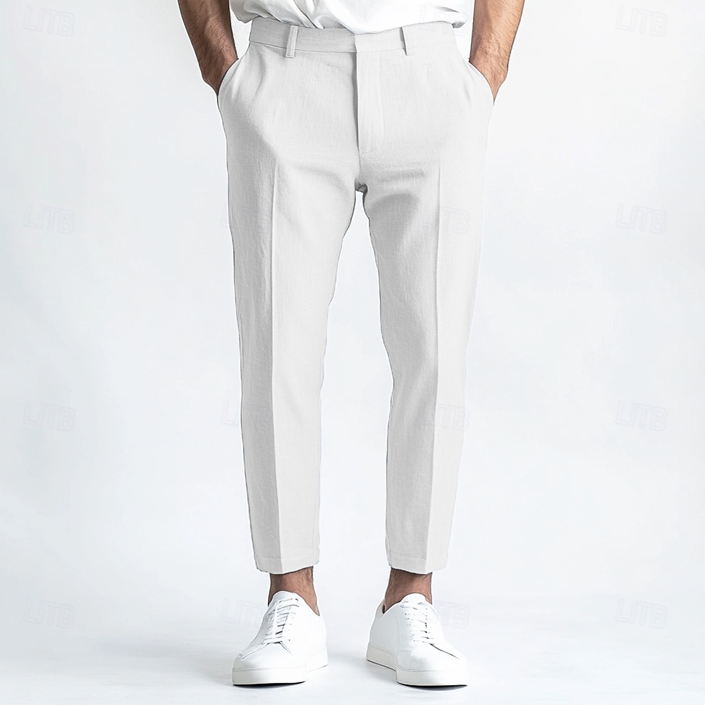 heren linnen broek nette broek zomerbroek recht pijp effen ademend casual dagelijks standaard pasvorm zwart wit blauw 2025 - $39.99 –P9