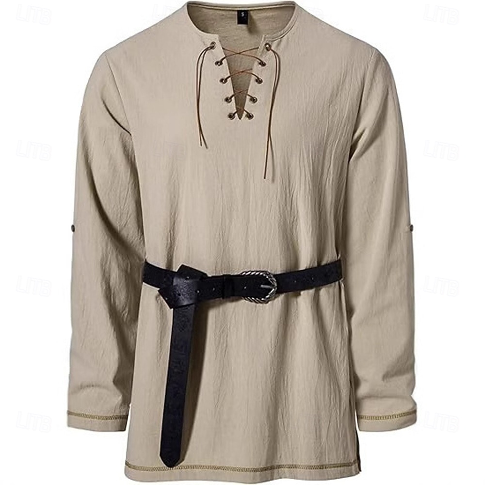 Middeleeuws Renaissance 17e eeuw Gemiddelde Lengte Blouse / overhemd Cosplay kostuum Ridder Viking Keltische ridder Trekkoord Effen Kleur Kostuum Voor heren Piraat Halloween Maskerade Casual 2025 - $28.99 –P17