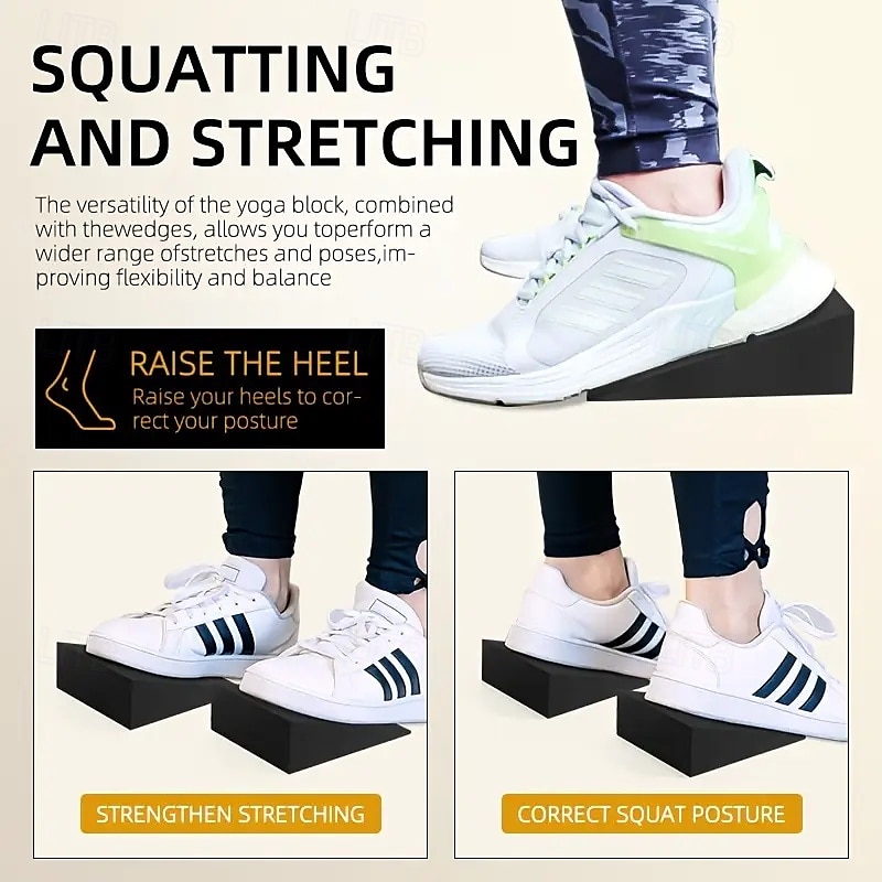 1 paire de cales de yoga en mousse EVA noires, universelles, pour squat, bloc incliné pour la force du bas des jambes, améliore l'étirement des mollets de 2025 ? $12.99 –P3